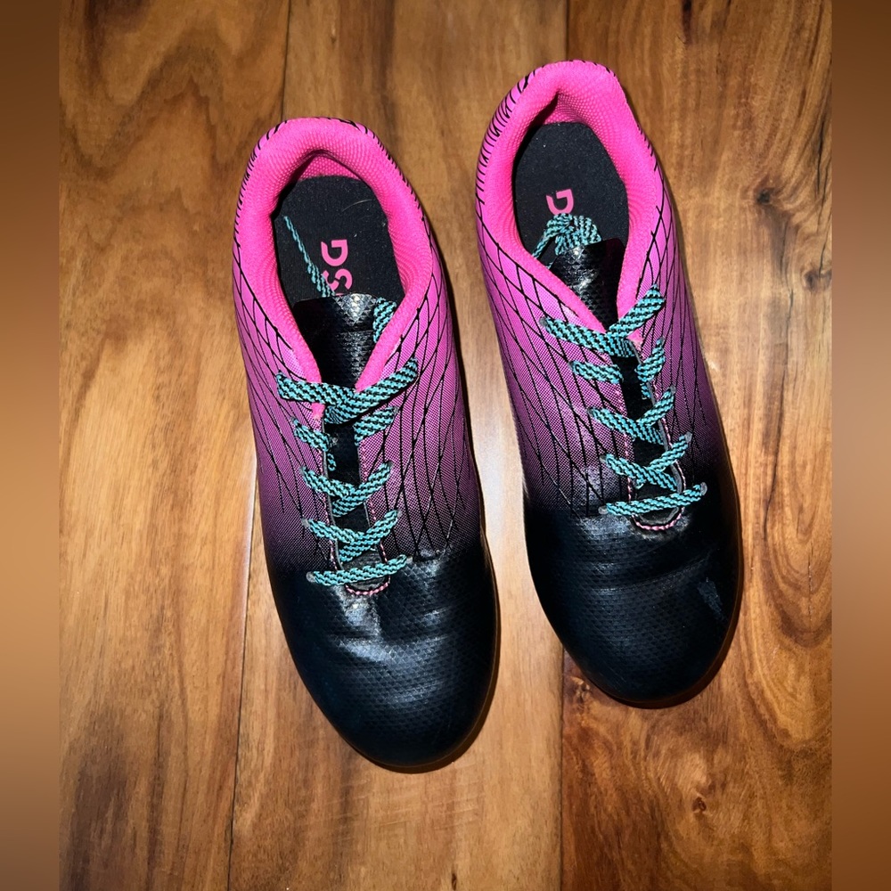 DSG Soccer Lacrosse Cleat Hot Pink Aqua/Teal  Black Checked Laces Youth